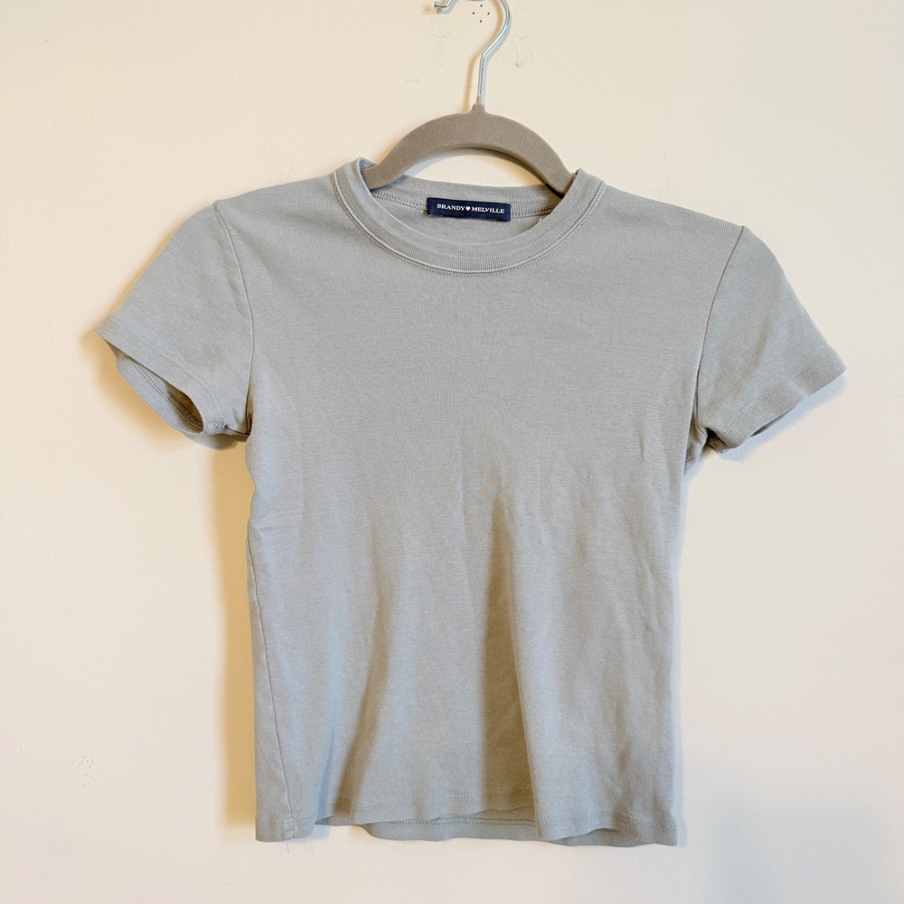 Brandy Melville Ashlyn Top Sage Green Ribbed Cotton Baby Tee One Size